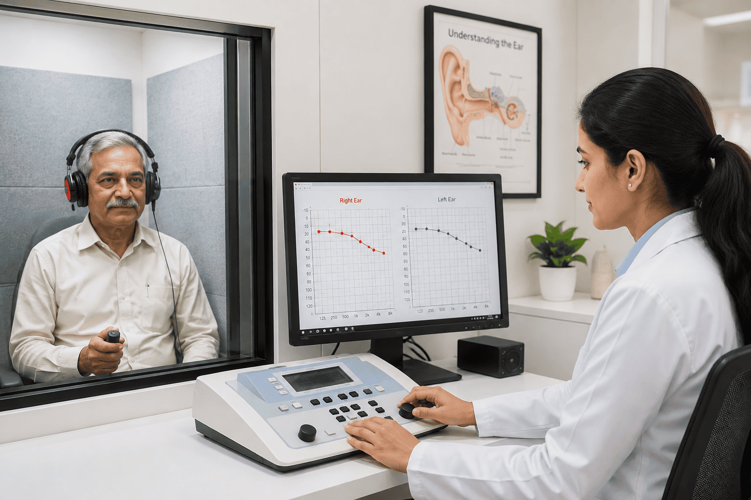 Audiometry test conducted by a professional audiologist